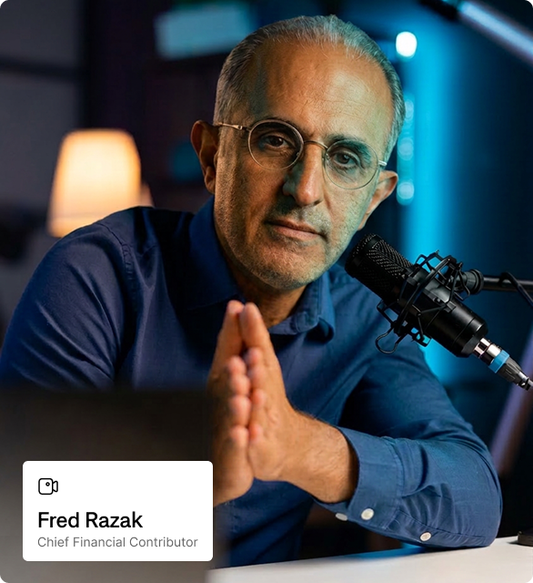 Fred Razak speaking into a podcast microphone